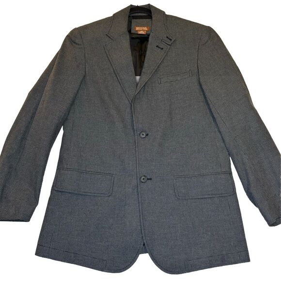Michael Kors Blazer 38R Gray Houndstooth 100% Cotton Jacket Pink Modern Fit - Picture 1 of 14
